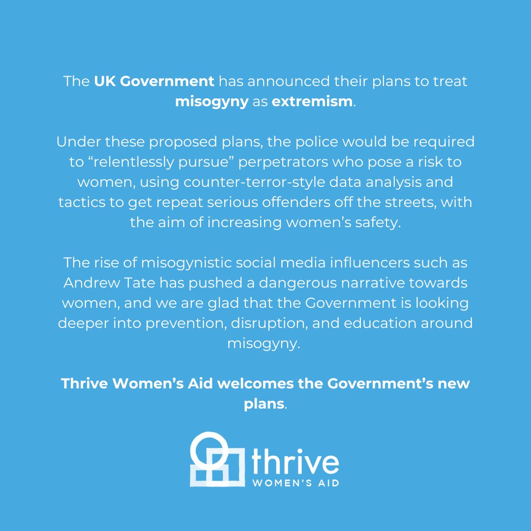 Thrive's statement regarding the Government's plan to tackle misogyny as extremism: