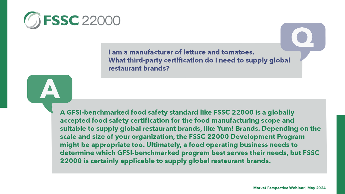 Foundation FSSC (@foundationfssc) on Twitter photo During our last webinar, Samuel Barrett, Food Safety & QA Manager at <a href="/yumbrands/">Yum! Brands</a> shared that "Any #GFSI recognized #foodsafety standard like #FSSC22000 is accepted to supply Yum!" Learn about FSSC 22000 #certification and market access opportunities: fssc.com/schemes/fssc-2… During our last webinar, Samuel Barrett, Food Safety & QA Manager at <a href="/yumbrands/">Yum! Brands</a> shared that "Any #GFSI recognized #foodsafety standard like #FSSC22000 is accepted to supply Yum!" Learn about FSSC 22000 #certification and market access opportunities: fssc.com/schemes/fssc-2…