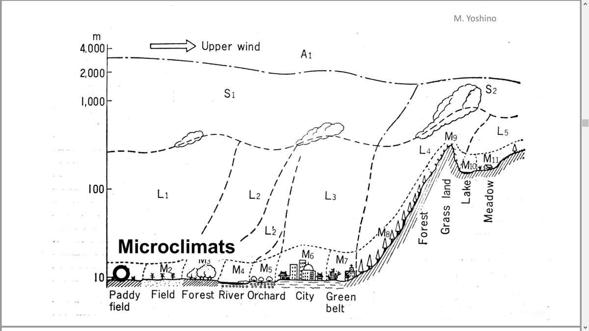 ClementGaill's tweet photo. Enfin, à une échelle d’une dizaine voire centaine de mètres, on parle de #microclimat.
Un microclimat est proche du sol (inférieur à 2 mètres de hauteur) et dépend très fortement des paramètres #physiques du sol, de sa rugosité et de ses caractéristiques thermiques.
12/17 https://t.co/ak9K0PRI18