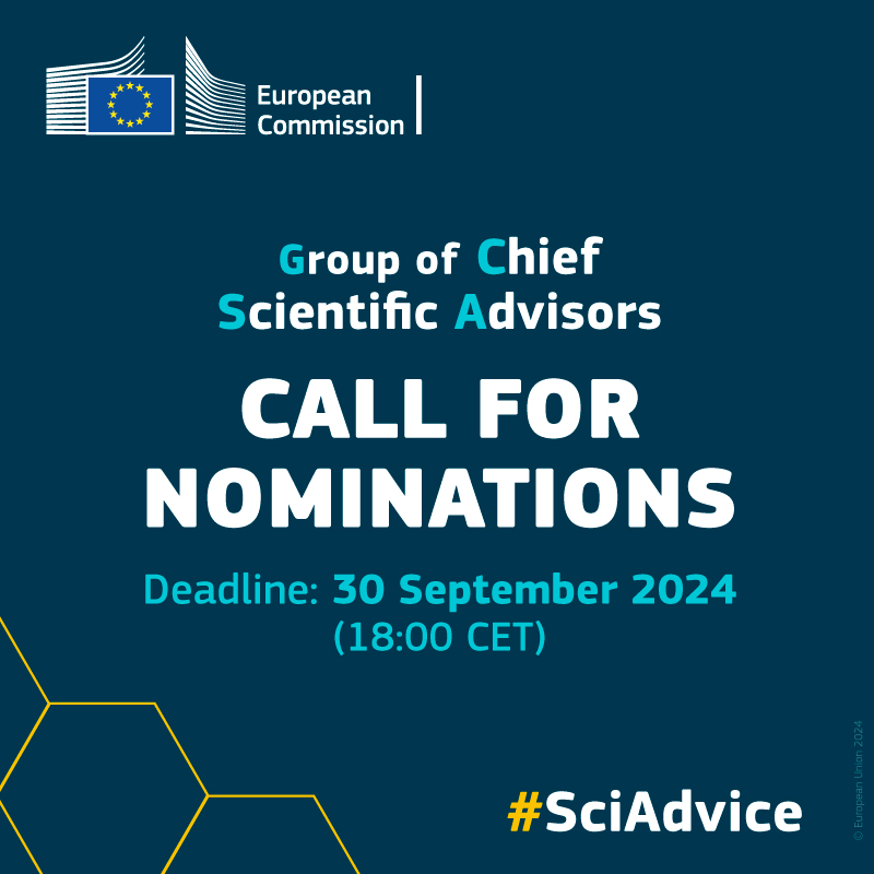 EUScienceInnov's tweet photo. 📢 Calling all public European science and research organisations!

Nominate top scientists as candidates for the Group of Chief Scientific Advisors, a crucial part of @EUScienceAdvice that advises the @EU_Commission on policy matters. #SciAdvice

🗓️ Deadline: 30 September