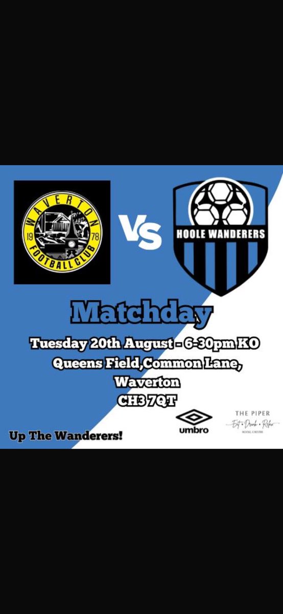 Hoole Wanderers (@hoolewanderers) on Twitter photo Back in action tonight on a Tuesday night 🙄 against <a href="/WavoFC/">Waverton FC</a> another tough test 💙🖤
Get down show Your support up the wanderers 👏👏 Back in action tonight on a Tuesday night 🙄 against <a href="/WavoFC/">Waverton FC</a> another tough test 💙🖤
Get down show Your support up the wanderers 👏👏