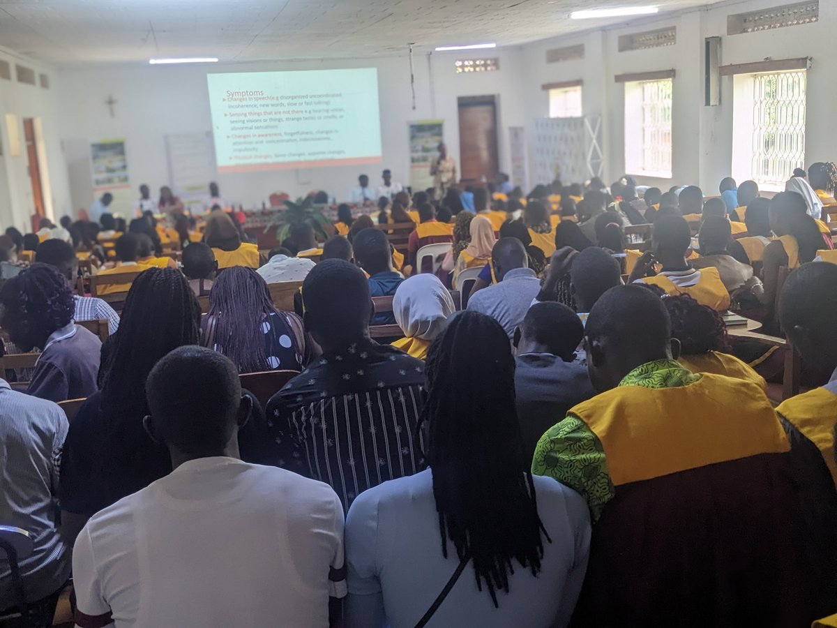 Happening now <a href="/umunkozi/">Uganda Martyrs University</a> 
Professional team from Butabika hospital <a href="/butabika1955/">Butabika National Referral Mental Hospital</a>  addressing our new students, taking them through sessions on mental health and well being 

#MakingADiffernce 
#mentalhealth
