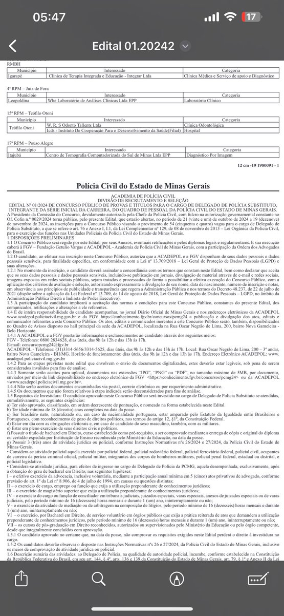EDITAL DPC/MG - PUBLICADO
Prova: 26/01/2025
Vagas: 54
Banca: FGV