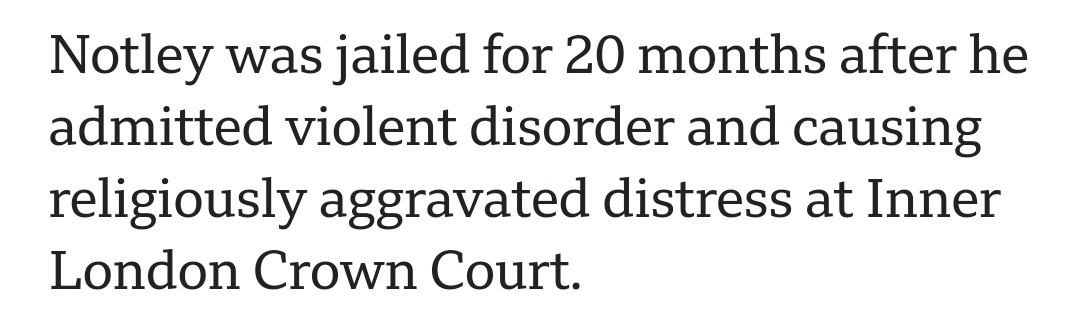 This is shameful from the BBC. This guy pled guilty to violent disorder but the headline only mentions that he was "chanting at police" that is completely irrelevant to why he was jailed and the far right are eating it all up.