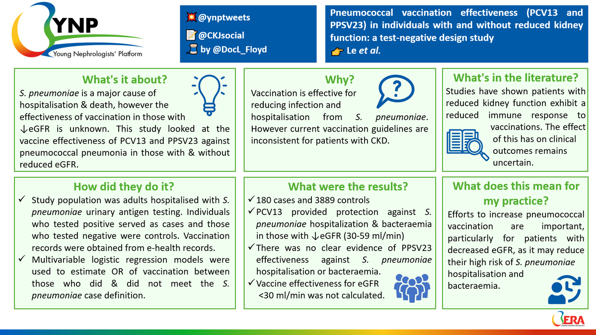 ynptweets's tweet photo. 🤩 New snapshot summary on pneumococcal vaccination in patients with reduced kidney function!

https://t.co/ABzZYbBbpp

Dustin Le is the YNP author.

Prepared by @DocL_Floyd.

@ERAkidney @CKJsocial https://t.co/UNCRNLGvlu