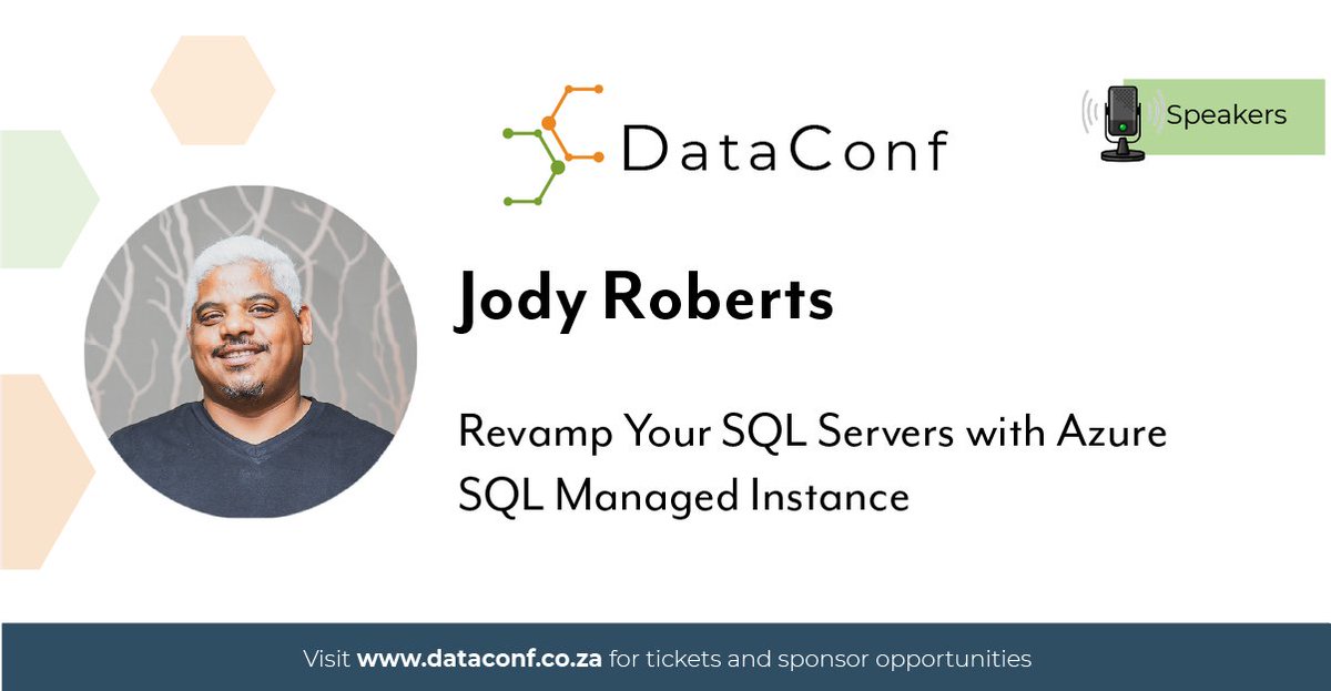 🎤 Want to learn more about Azure SQL managed instance? Come hear from Microsoft MVP, Jody Roberts, at #DataConfZA, only 9 days from today!

Get your tickets before they sell out: quicket.co.za/events/252855-…

#DataCommunity #TechEvent #CapeTown #AzureSQL