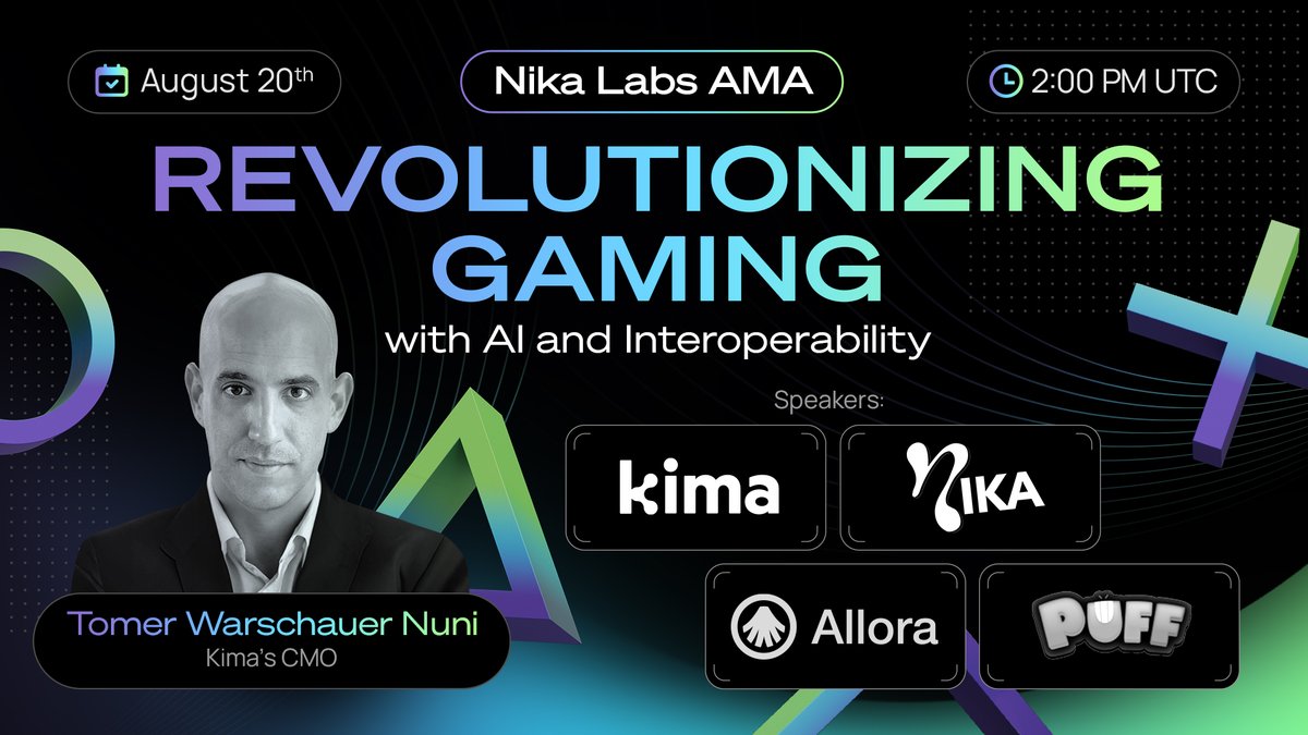 Kima Network (@kimanetwork) on Twitter photo 🎮 TODAY: Welcome to the Nika Labs AMA! 🎮
Ready to explore how AI and interoperability are revolutionizing gaming?
🚀 Join our CMO, <a href="/Crypt0Shmipt0/">Tomer Warschauer Nuni</a> at 2:00 PM UTC, for an exciting discussion on:
✨ How interoperability can elevate the player experience
✨ The future of 🎮 TODAY: Welcome to the Nika Labs AMA! 🎮
Ready to explore how AI and interoperability are revolutionizing gaming?
🚀 Join our CMO, <a href="/Crypt0Shmipt0/">Tomer Warschauer Nuni</a> at 2:00 PM UTC, for an exciting discussion on:
✨ How interoperability can elevate the player experience
✨ The future of