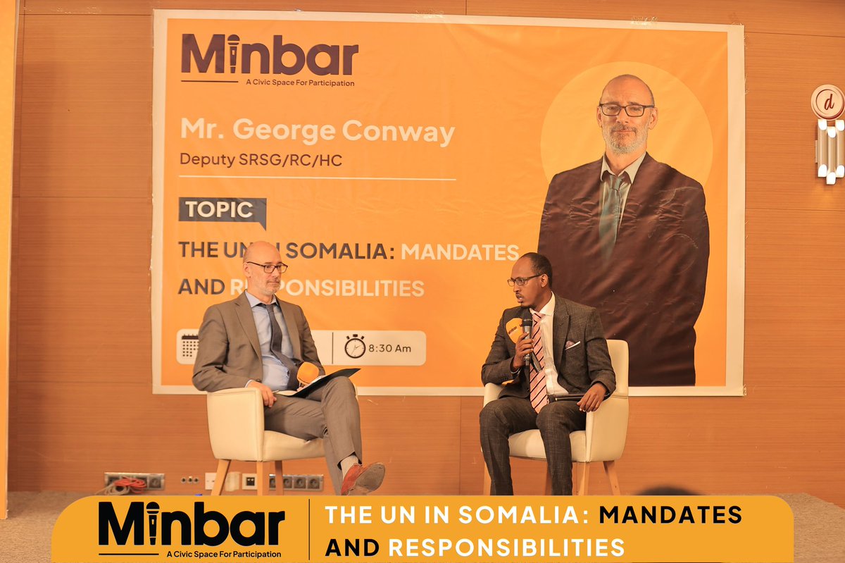 minbarSpace's tweet photo. We’ve kicked off our town hall meeting with Mr. George Conway @GConway_UN, Deputy Special Representative of the Secretary-General and Resident Humanitarian Coordinator.

@UNinSomalia 

#MinbarTalks 
#MinbarTownhallMeeting https://t.co/Siz1uSLKiF