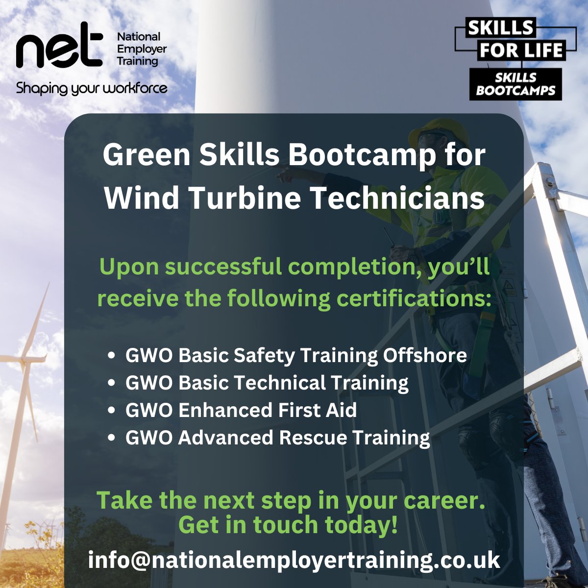 Are you ready to become a wind turbine technician?

Join us for <a href="/maersktraining/">Maersk Training</a>’s Green Skills Bootcamp, where you’ll receive four industry-recognised qualifications and sector-specific career advice.

#GWO #WindTurbineTechnician #Training #SkillsBootcamp #SkillsForLife