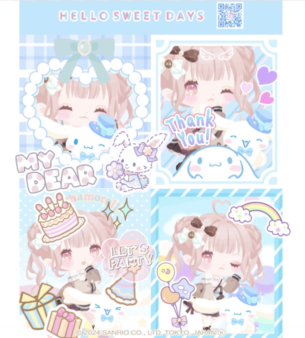 パレット工房で染めたお洋服で撮影したよ♡
いつかメルちゃんとも撮れるようになるといいな〜！の願いを込めてシナモンくんの横にシールをペタり💌
#ハロースイートデイズ #ハロスイプリント写真 #サンリオキャラクターズ