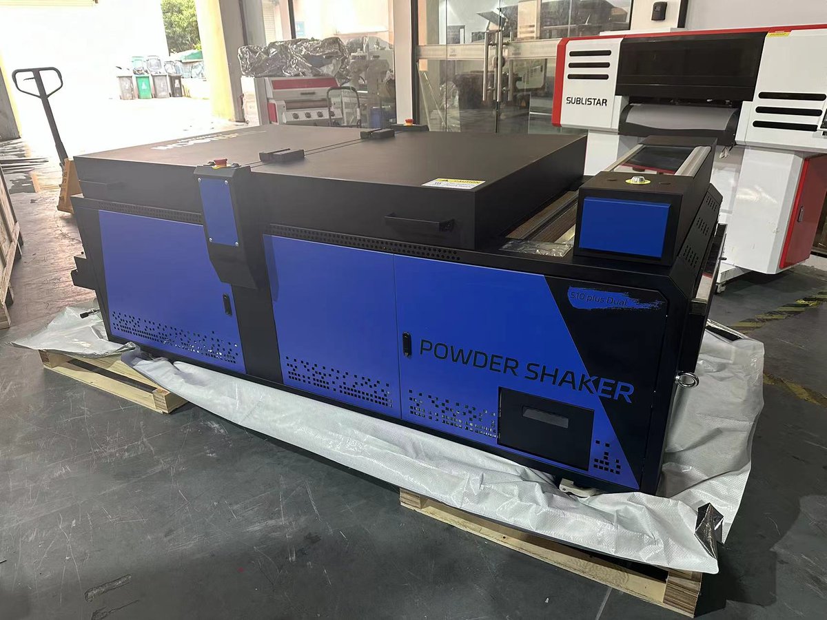 SublistarDtf's tweet photo. The Mimaki TXF150-75 DTF printer is coupled with the Sublistar DTF Power Shaker DSP-750 (S10 Plus) to achieve perfect output in DTF printing. https://t.co/pmmkXLx2K2