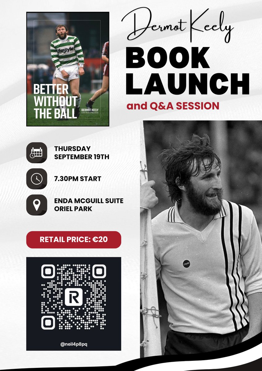 📚 Book Launch and Q&amp;A

Former Dundalk FC captain and manager Dermot Keely will launch his new autobiography 'Better Without The Ball’ with a Q&amp;A Session in the Enda McGuill Suite at Oriel Park on Thursday, September 19th at 7.30pm.

ℹ️ bit.ly/Keely-Book