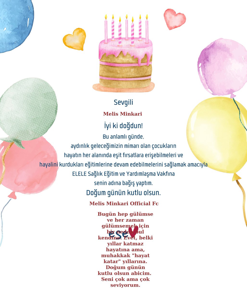 Melis Minkari Official Fc olarak doğum günün için bağışta bulunduk.
Elele Sağlık Eğitim ve Yardımlaşma Vakfına çocukların geleceği konusunda destek olduk. Doğum günün kutlu olsun.🤍

<a href="/melisminkarii/">Melis Minkari</a> | #MelisMinkari | #Mmfc