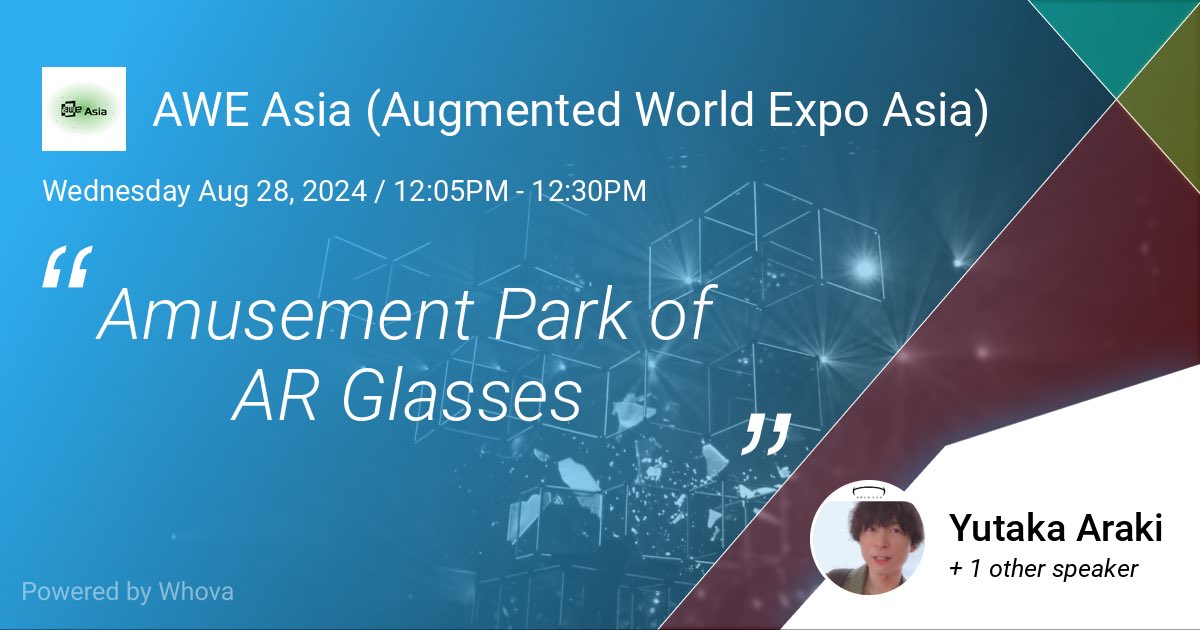 alucky7th's tweet photo. I'll be speaking at AWE Asia on Aug 28, 2024. I would love to see you there!🎉🎉
シンガポールで開催されるAWE Asiaで8月28日に@YUUU__jp と一緒に登壇させていただきます🙌
登壇者一覧
https://t.co/bfos0tKxTn
#AWEAsia #AWEAsia2024 #AWE #MiRuplace #HoloLab #enXross https://t.co/kKFP1gkf6h