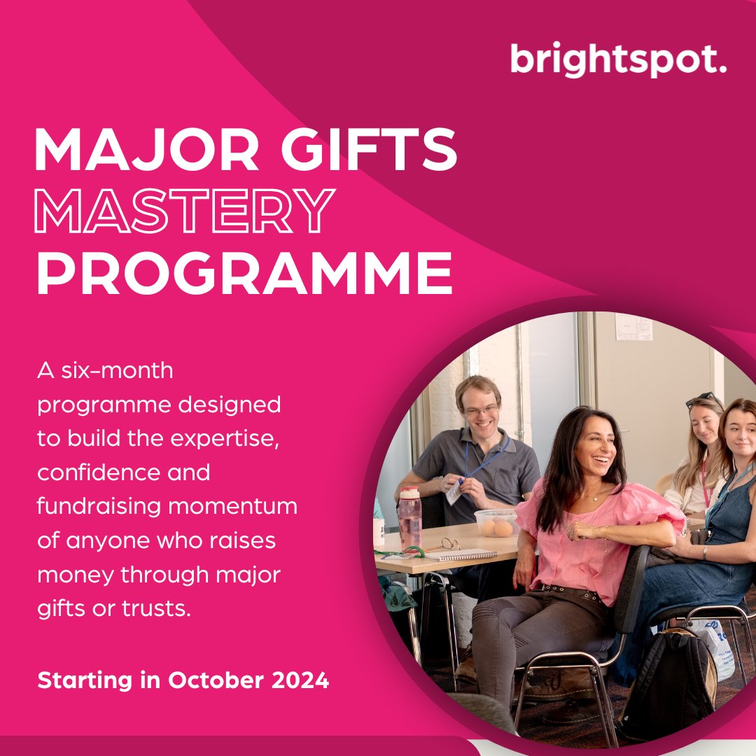 BrightSpotFunds's tweet image. Fundraisers who do Major Gifts Mastery learn dozens of practical techniques in the masterclasses with the award-winning @woods_rob &amp;amp; get bespoke help from our coaches.💡

Early Bird Saving ends Fri 23rd Aug! Next programme starts Oct. Find out more here 👉 bit.ly/2N7Gsw0