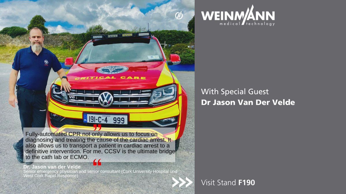 Dr Jason Van Der Velde will be joining #WEINMANN on stand F190 to demonstrate the benefits to patients and responders by implementing Fully Automated CPR, using #CCSV (Chest Compression Synchronised Ventilation) with the #MedumatStandard2 ventilator

#Ventilation #ESS