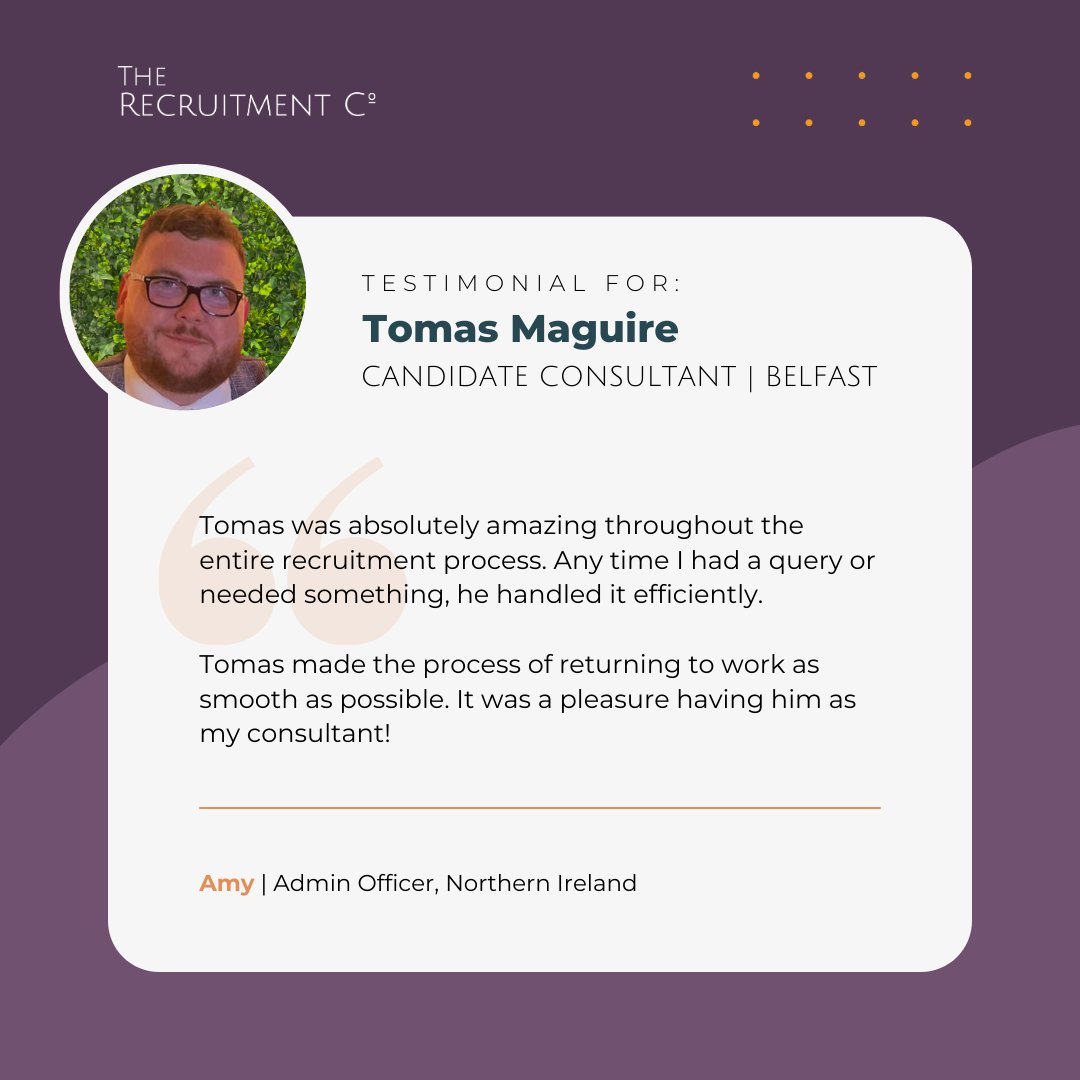 A huge well done to Tomas, our fantastic Candidate Consultant based in Belfast, for always receiving such incredible feedback from our candidates.

Looking for help with your job search? Reach out to our dedicated team bit.ly/3DZScYJ 

#Testimonial #Recruitment #Feedback