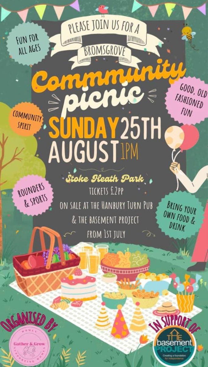 BasementB61's tweet photo. *THIS SUNDAY!!*
There's still time to grab your tickets to Gather and Grow's Community Picnic! 
Available online on the link below, or in person from The Basement Project (B61 7JH) or the Hanbury Turn Pub (B60 4LU)

https://t.co/WSkOfhHY5V https://t.co/SN35QdYoVC