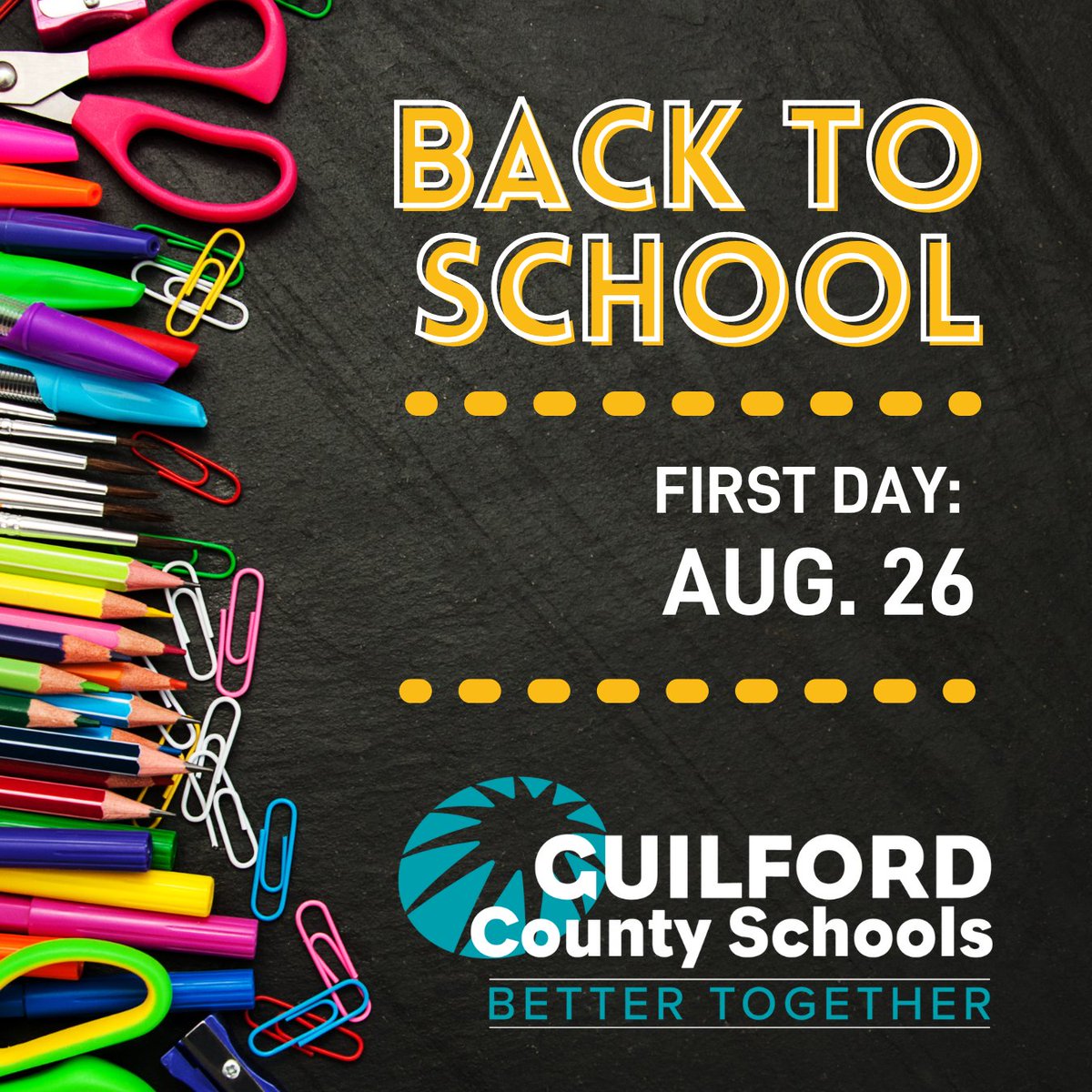 GCSFamilyAcad's tweet image. For students on the traditional academic calendar, the first day of school is Monday, Aug. 26! Find all of the back-to-school info here: gcsnc.com/Page/89892 #BackToGCS