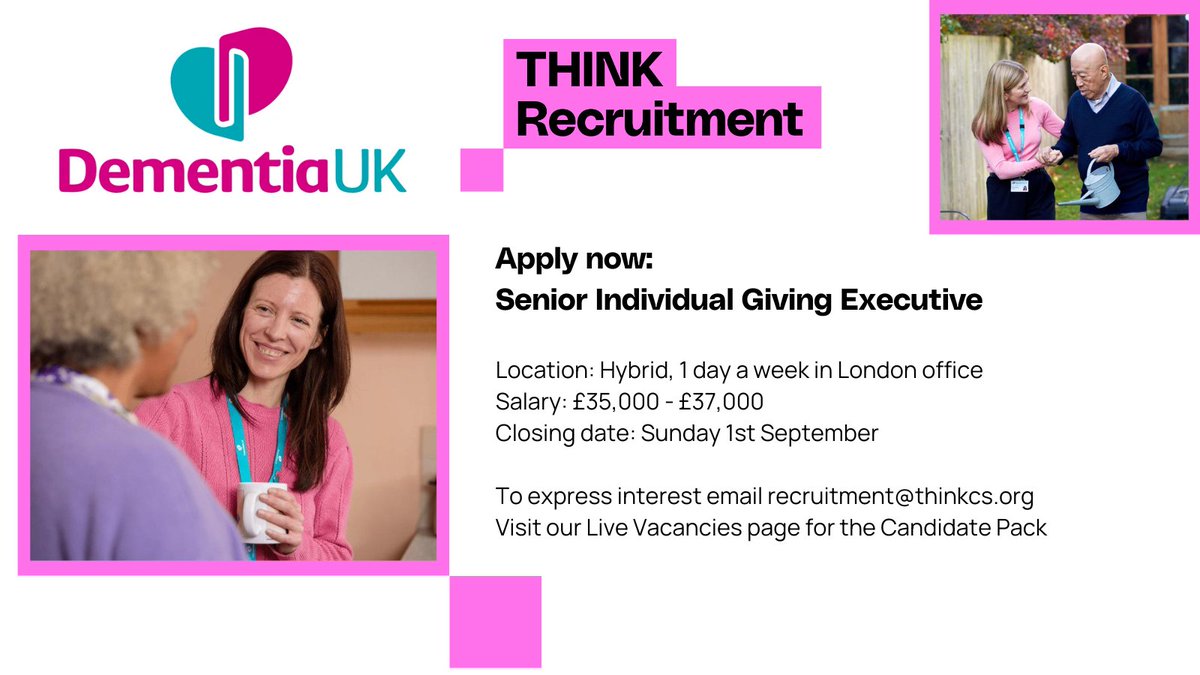 THINK (@thinkcs) on Twitter photo Apply now: Senior Individual Giving Executive at <a href="/DementiaUK/">Dementia UK</a>
👉London, hybrid
👉£35,000 - £37,000
👉Closing Sunday 1st September
To express interest please email recruitment@thinkcs.org
#charityjob #vacancy #recruitingnow Apply now: Senior Individual Giving Executive at <a href="/DementiaUK/">Dementia UK</a>
👉London, hybrid
👉£35,000 - £37,000
👉Closing Sunday 1st September
To express interest please email recruitment@thinkcs.org
#charityjob #vacancy #recruitingnow