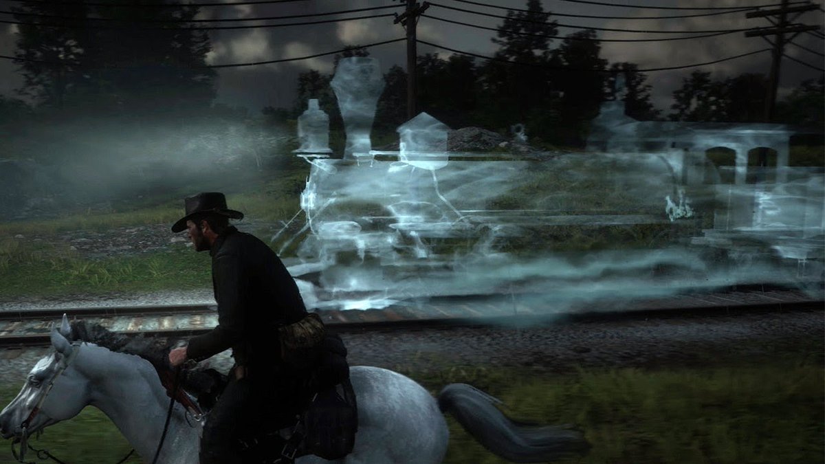 SynthPotato's tweet photo. RDR2 has the most immersive open world ever but man does it have some terrifying &amp; creepy things.

These are Red Dead Redemption 2's best, and actual horror level secrets &amp; easter eggs, A Thread🧵 https://t.co/yxv1mLxvSD