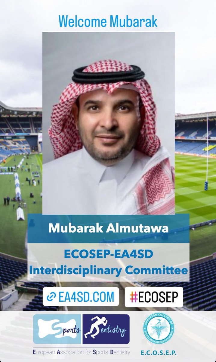 MubarakAlmutaw1's tweet photo. يسعدني أن أعلن انضمامي إلى لجنة #ECOSEP و #EA4SD متعددة التخصصات للطب الرياضي وطب الأسنان. نسعى من خلال هذا التعاون إلى تعزيز الشراكة بين الأطباء الرياضيين وأطباء الأسنان للارتقاء برعاية الرياضيين وصحتهم.
@EcosepInfo https://t.co/od3qrDumqo