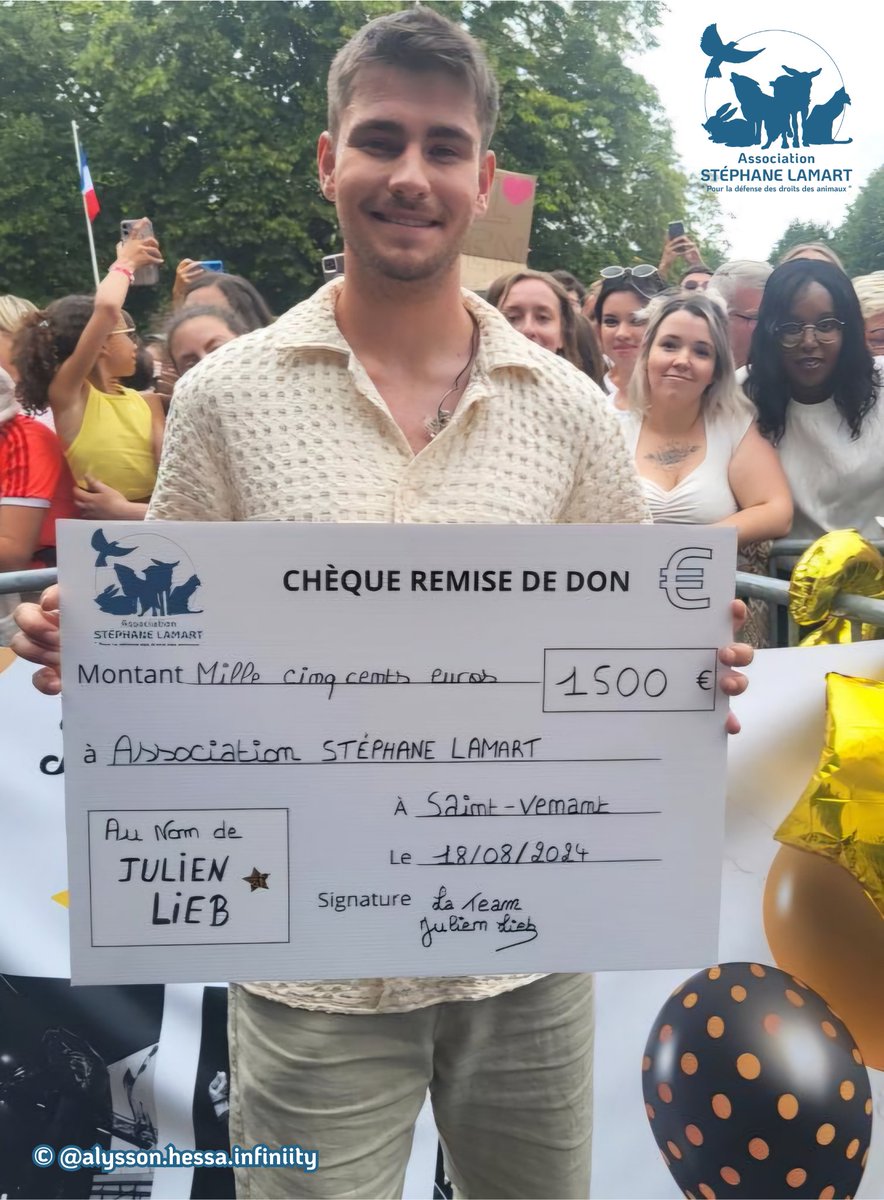 StephaneLAMART's tweet photo. ⭐ Les fans du chanteur Julien LIEB unis pour la protection animale ! ⭐

Le 12 août 2024, notre #association a eu la grande joie de recevoir un #don généreux de 1 500 €, offert par un groupe de #fans du chanteur Julien LIEB, finaliste de la 11ème saison de la @StarAcademyTF1 🎤

La protection animale est une cause chère à Julien LIEB, et c'est pourquoi ses admirateurs ont décidé de se mobiliser en son nom à l'occasion de son 25ème #anniversaire, qu'il a célébré le 18 août 2024 lors d'un concert mémorable aux fêtes de la #Lys à Saint-Venant (62) 🎉

Cette belle somme permettra à l'association de poursuivre ses actions en #justice contre les maltraitances animales, de nourrir et soigner les #animaux recueillis, et de leur offrir une nouvelle chance dans des familles aimantes 💙

Nous tenons à exprimer notre profonde gratitude aux fans pour cette initiative, ainsi qu'à Julien LIEB pour son engagement indéfectible en faveur des animaux 🙏🏼

Merci pour votre générosité et votre soutien ! 🐶🐱

#ProtectionAnimale #JulienLieb #Solidarité #DroitsDesAnimaux #StarAcademy
