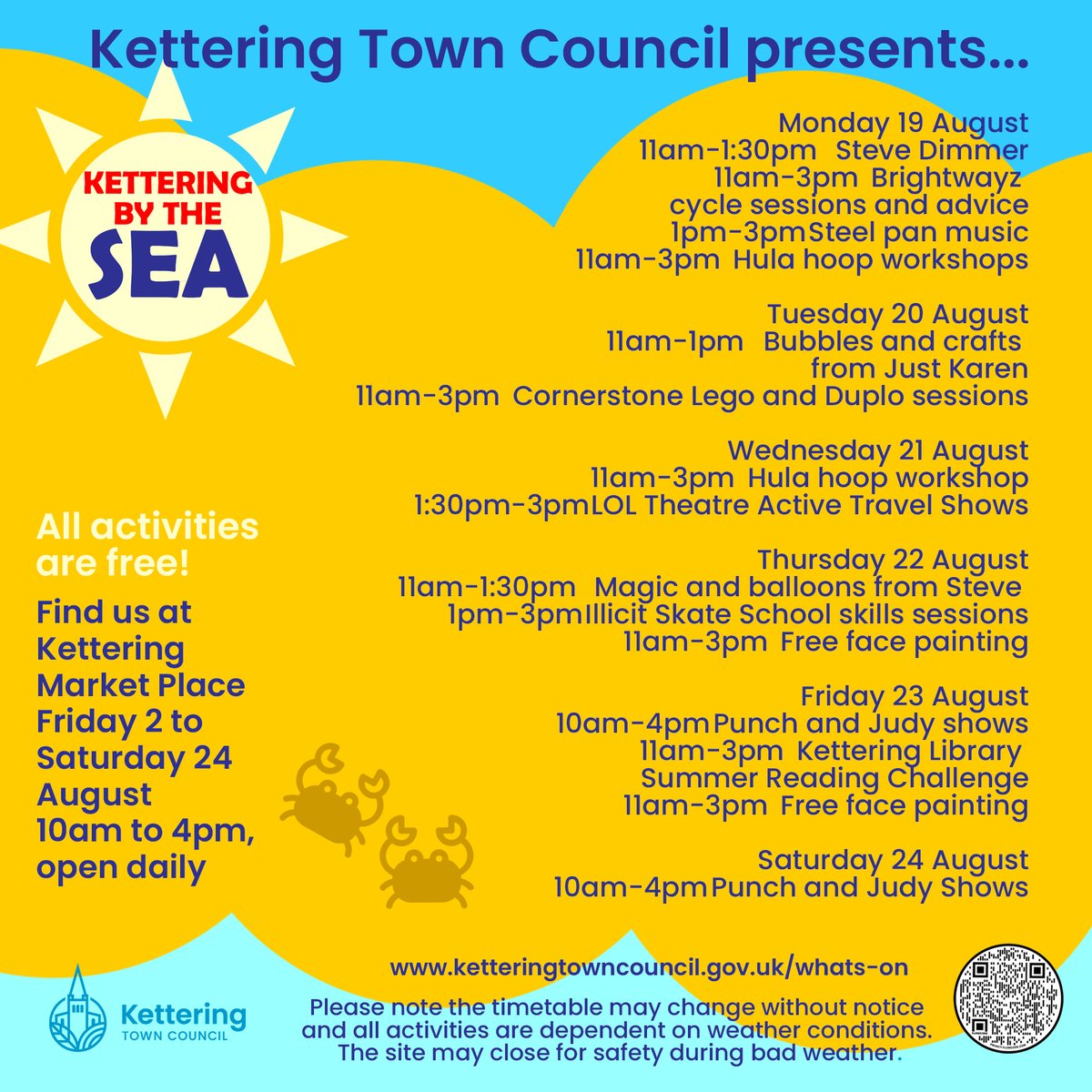 Today at Kettering By The Sea come and play Lego and Duplo with <a href="/K_Cornerstone_/">Cornerstone Kettering</a>  plus bubbles and fun with Just Karen. 
📍 Kettering Market Place
⏰ 10am to 4pm
📅 Open daily until Saturday 23 August
🟡 Plus, massive amounts of sand
👉 ketteringtowncouncil.gov.uk/kettering-by-t…