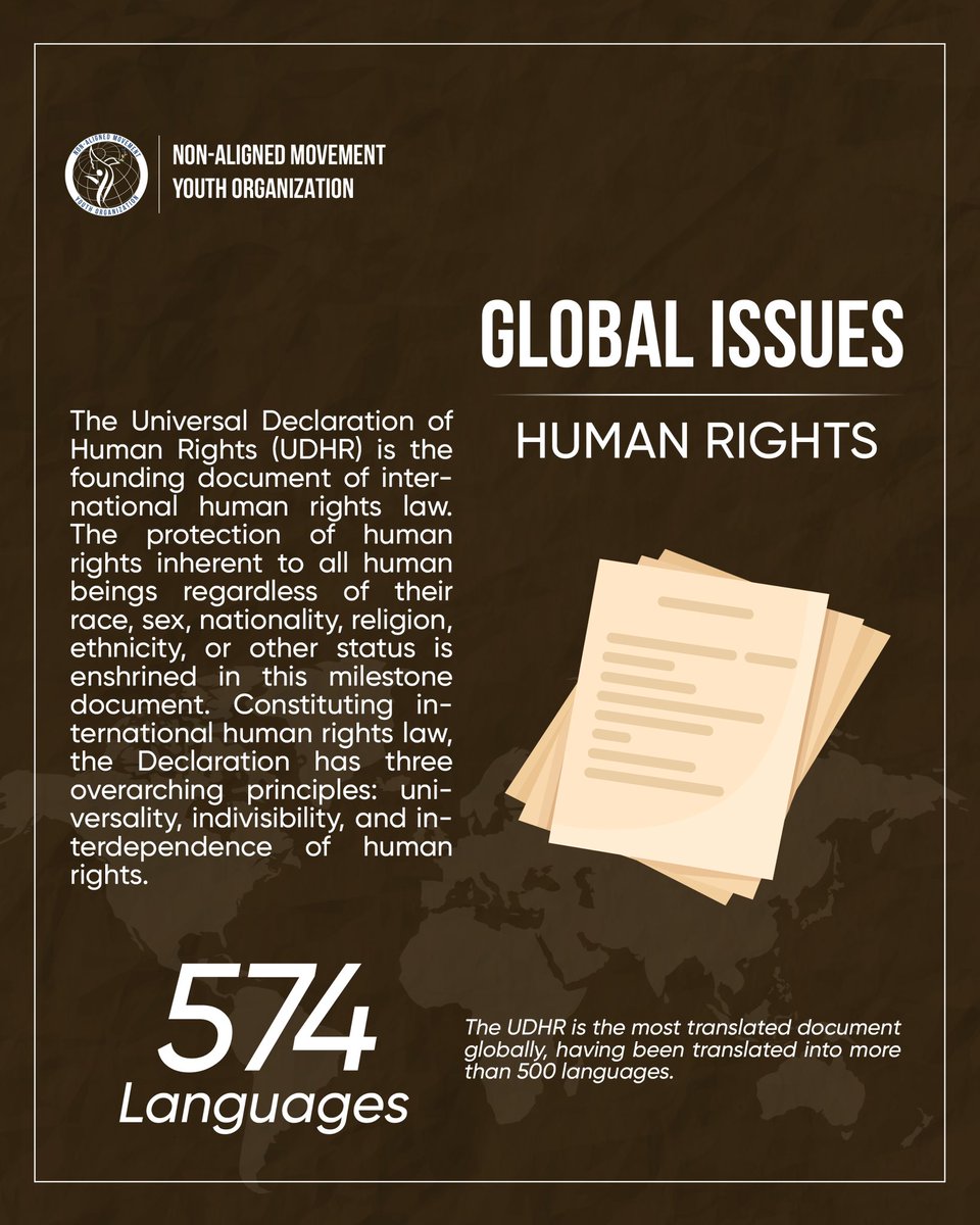namyouthorg's tweet image. The next topic on the list of #GlobalIssues is #humanrights. 

Human rights are universal, indivisible, and interdepent rights intrinsic to every human being. 

Stay tuned to learn more about the challenges facing our world!🌐