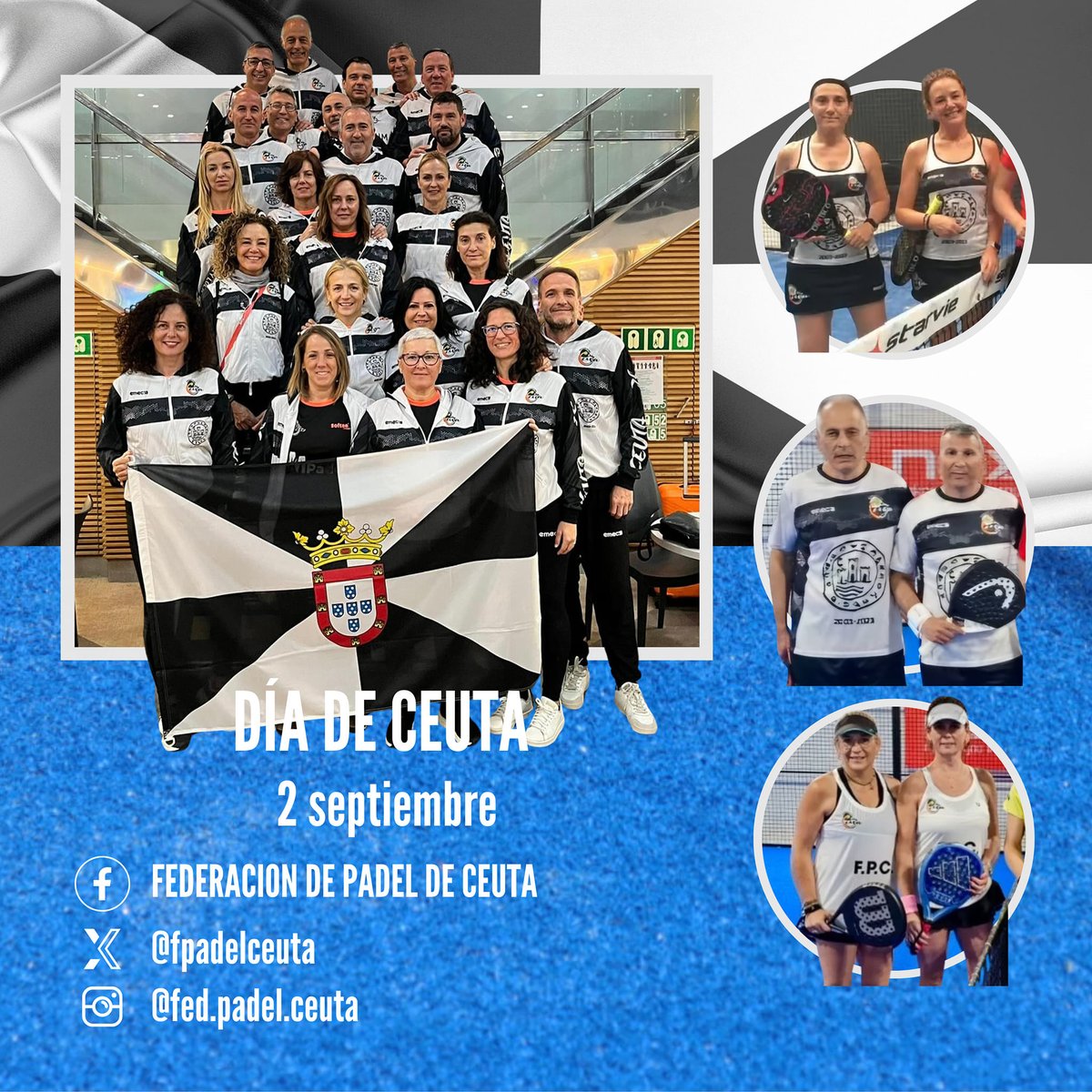 ⚪⚫️ ꜰᴇʟɪᴢ ᴅíᴀ ᴅᴇ ᴄᴇᴜᴛᴀ⚫️⚪️ 

🗓 2 de septiembre - Feliz día, ceutíes 🎾

<a href="/fpadelceuta/">Fed. Pádel Ceuta</a>

#FEP #padelFEP #DíaDeCeuta