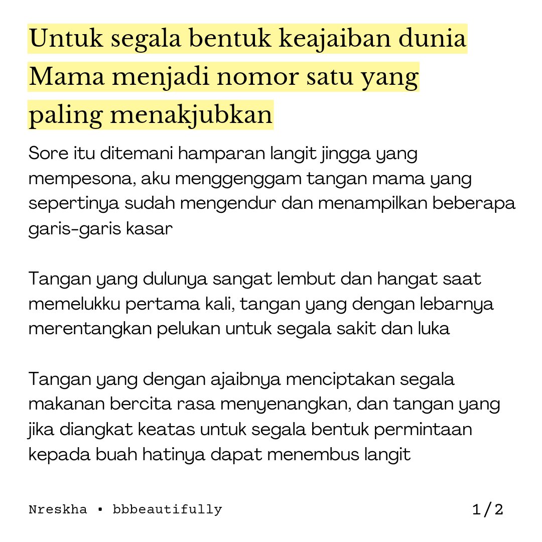 literarybase's tweet photo. Karya
----- Untuk segala bentuk keajaiban dunia, Mama menjadi nomor satu yang paling menakjubkan 
https://t.co/HLNmCMEDpD