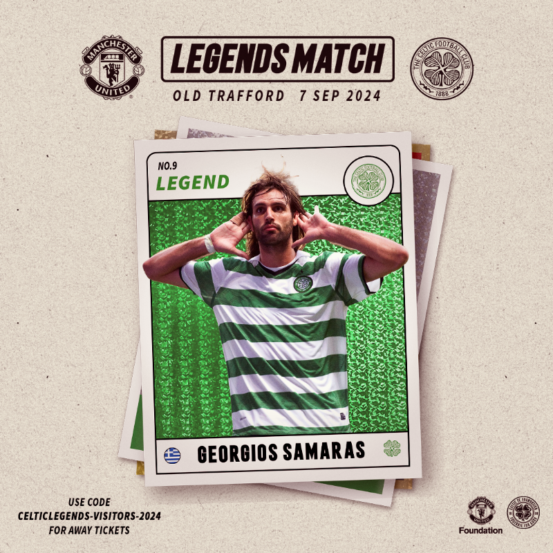 FoundationCFC's tweet photo. Sammy, Emilio, @odea_darren and @SimonDonnelly13 all confirmed for our Legends match with @ManUtd in September 🙌🏟️

🎟️ Supporters wishing to buy away end tickets can add code CELTICLEGENDS-VISITORS-2024 on the seat selection page