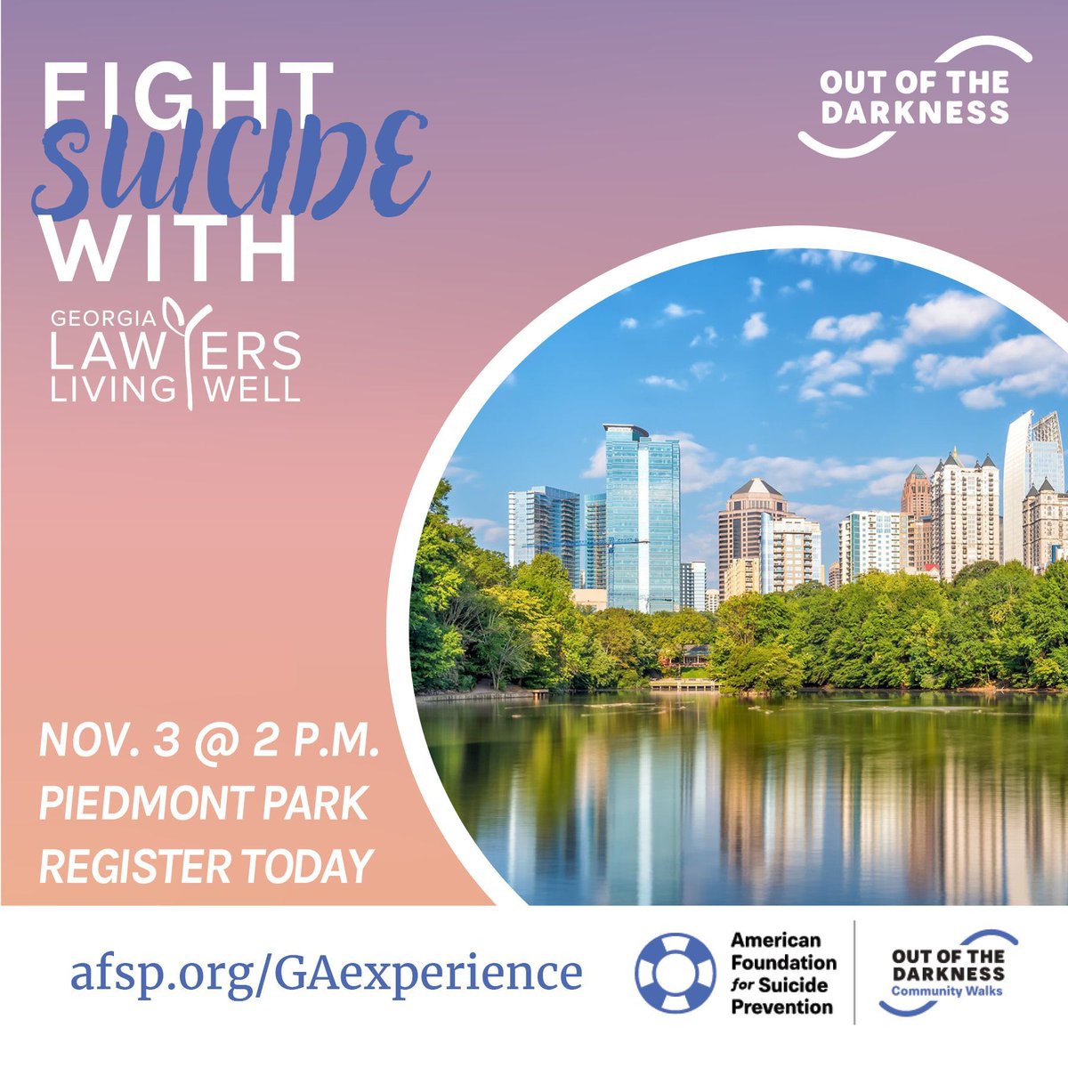Don’t miss the #OutoftheDarknessWalk on Nov. 5. Everyone is welcome to walk and support. Register now supporting.afsp.org/index.cfm?fuse… #Wellness #SuicidePrevention #MentalHealth #PiedmontPark