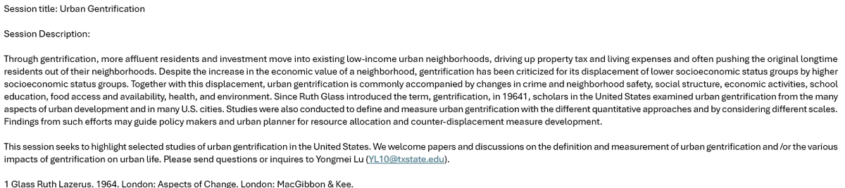 appliedgeog's tweet photo. Does your research look at or include #urbangentrification? If so, check out this session being hosted at our upcoming joint meeting and reach out to the organizer if you'd like to participate.

#AGX2024 #SWAAG2024 https://t.co/B8LyaxEBkw