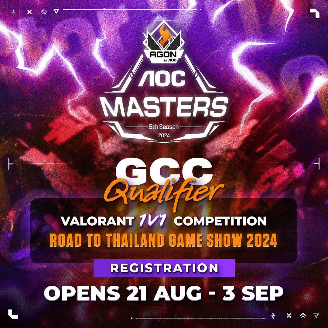 لا تفوت الإثارة! 

الباب للتسجيل في منافسات 1v1 للعبة Valorant على وشك أن يفتتح! 
لا تضيع الفرصة لاستعراض مهاراتك! 

سنقوم بفتح باب التسجيل في الفترة من 21 أغسطس إلى 3 سبتمبر

#AOCMasters2024 #VALORANT #GamershubME