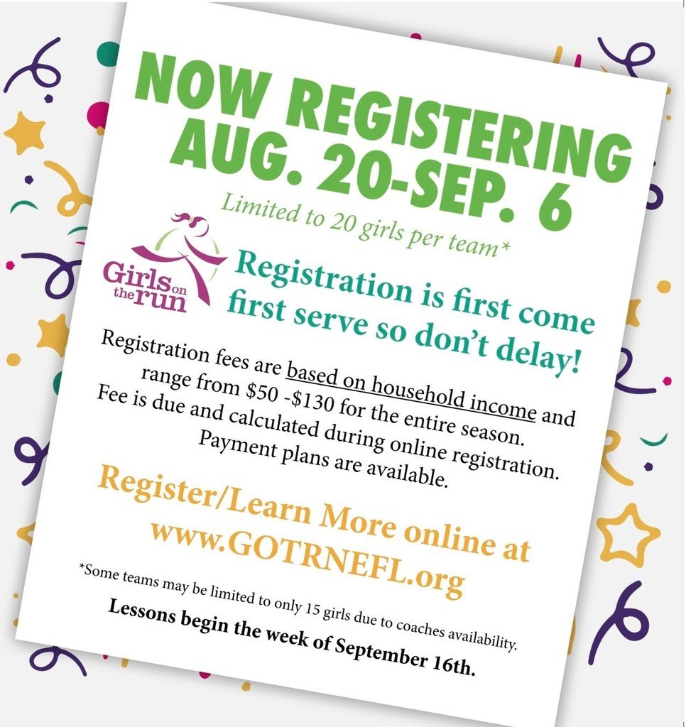 Girls on the Run registration is open August 20-September 6.