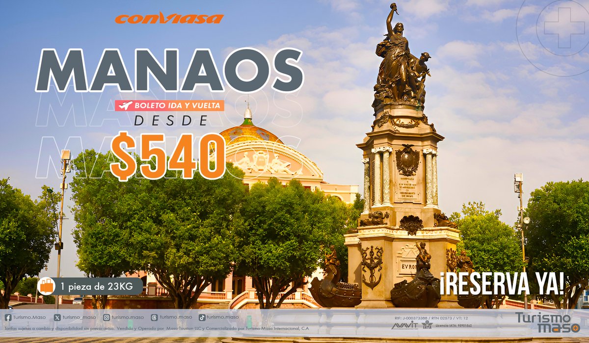 Turismo_Maso's tweet photo. Vuela a Manaos y conecta con América del Sur

Contáctanos y vive un buen viaje https://t.co/OkYO39qMA0 https://t.co/N1502okV9H