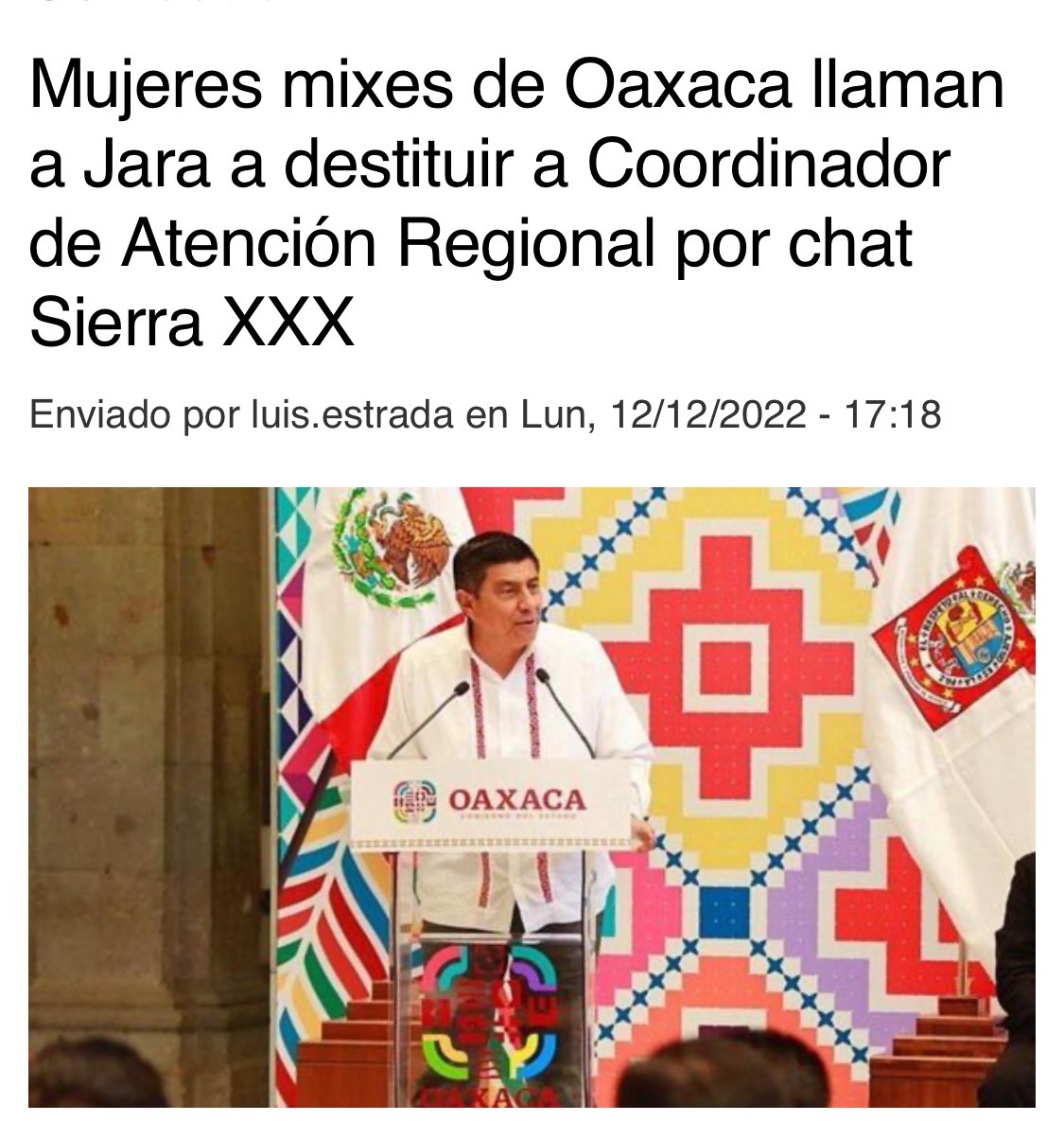 La Garrapata S-22 (@lagarrapatas22) on Twitter photo Resulta irónico que el Gdor. <a href="/salomonj/">Salomón Jara Cruz</a> pida a la Unidad de Inteligencia Financiera, indagar a juez Jose Gabriel Ramirez, que pretendía absolver a Vera Carrizal, y no actúe VS Donato Vargas, funcionario del <a href="/GobOax/">Gobierno de Oaxaca</a> violentador de <a href="/MAracely_Cruz/">Aracely Cruz</a> y promotor del chat “Sierra XXX”. Resulta irónico que el Gdor. <a href="/salomonj/">Salomón Jara Cruz</a> pida a la Unidad de Inteligencia Financiera, indagar a juez Jose Gabriel Ramirez, que pretendía absolver a Vera Carrizal, y no actúe VS Donato Vargas, funcionario del <a href="/GobOax/">Gobierno de Oaxaca</a> violentador de <a href="/MAracely_Cruz/">Aracely Cruz</a> y promotor del chat “Sierra XXX”.