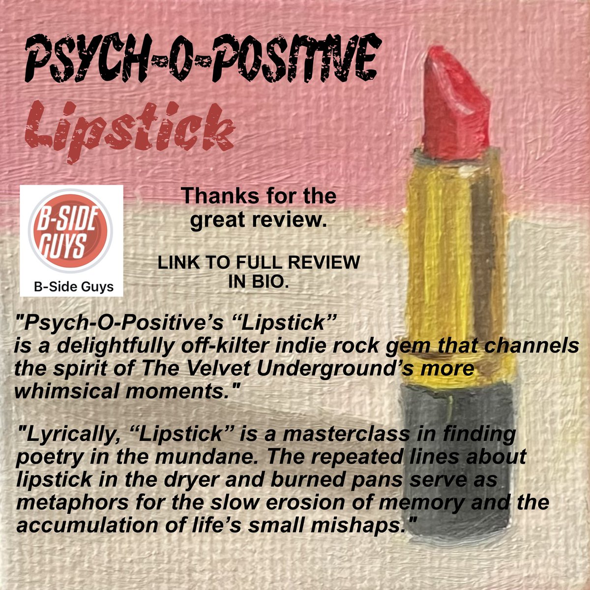 psych-o-positive (@psychopositive1) on Twitter photo Thank you <a href="/BSideGuys/">B-side Guys</a> for the amazing review of our new single “Lipstick” #newsingle #newsong #songreview #hobokenmusicscene Thank you <a href="/BSideGuys/">B-side Guys</a> for the amazing review of our new single “Lipstick” #newsingle #newsong #songreview #hobokenmusicscene