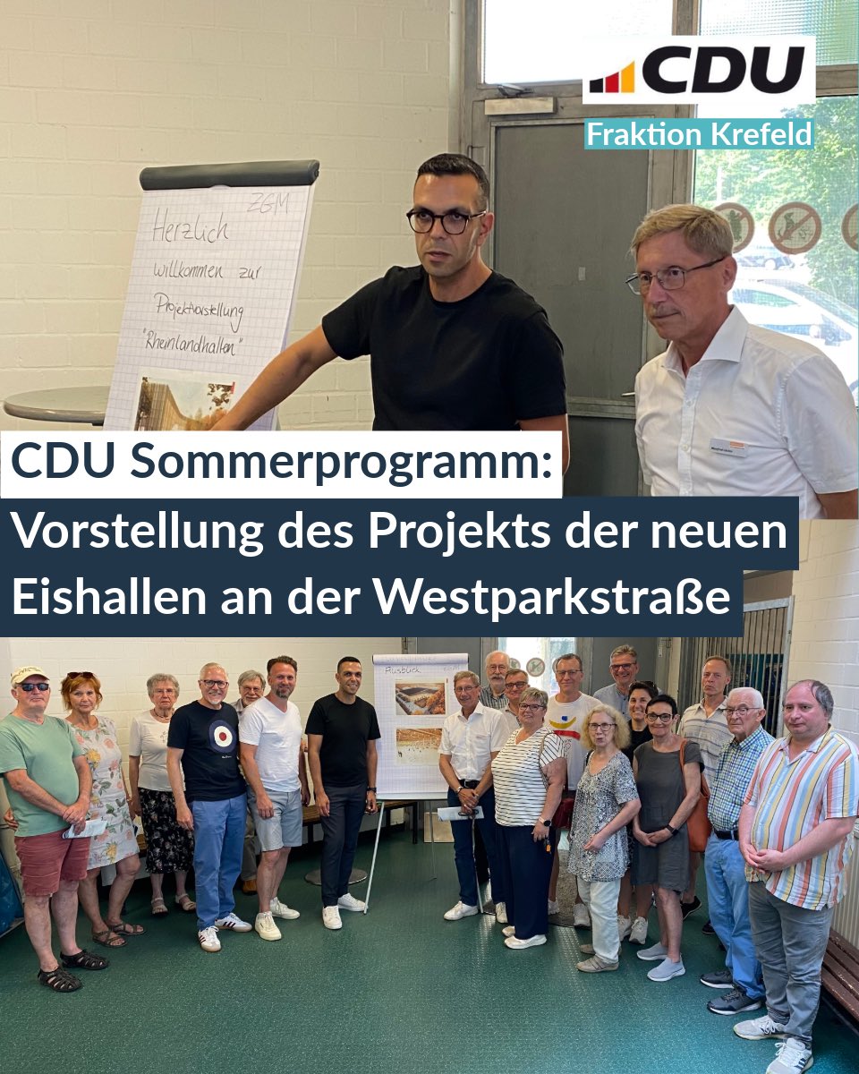 Und weiter ging es beim Sommerprogramm der #CDU-Fraktion mit der Besichtigung des Geländes der neuen #Eishallen und einer Turnhalle an der Westparkstraße. ZGM-Betriebsleiter Rachid Jaghou präsentierte die aktuellen Pläne und den Verfahrensstand des Baus.

#krefeld