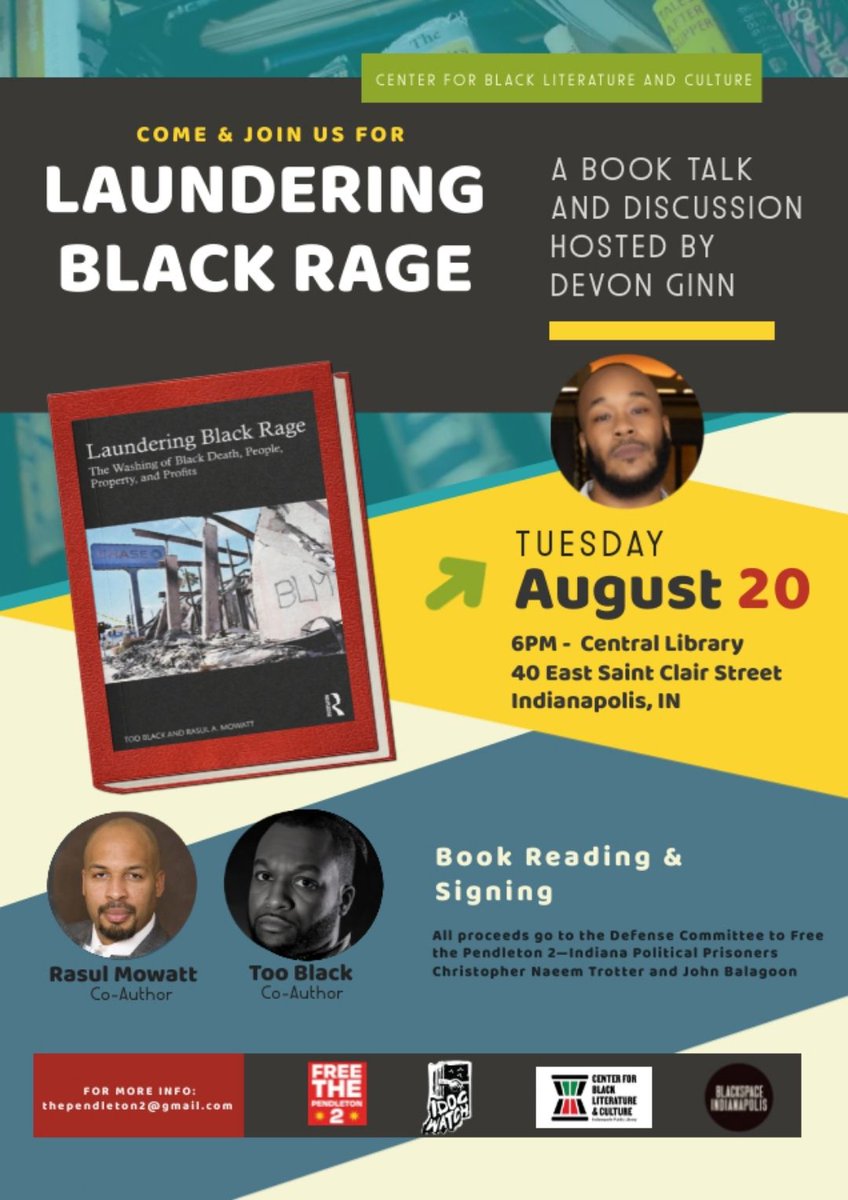 Testify_Serve's tweet photo. Tonight! 
Honoring Black August
A book discussion led by Devon Ginn for Laundering Black Rage
By Rasul Mowatt and Too Black. 
This is something you don’t want to miss. https://t.co/biis9cj6lB