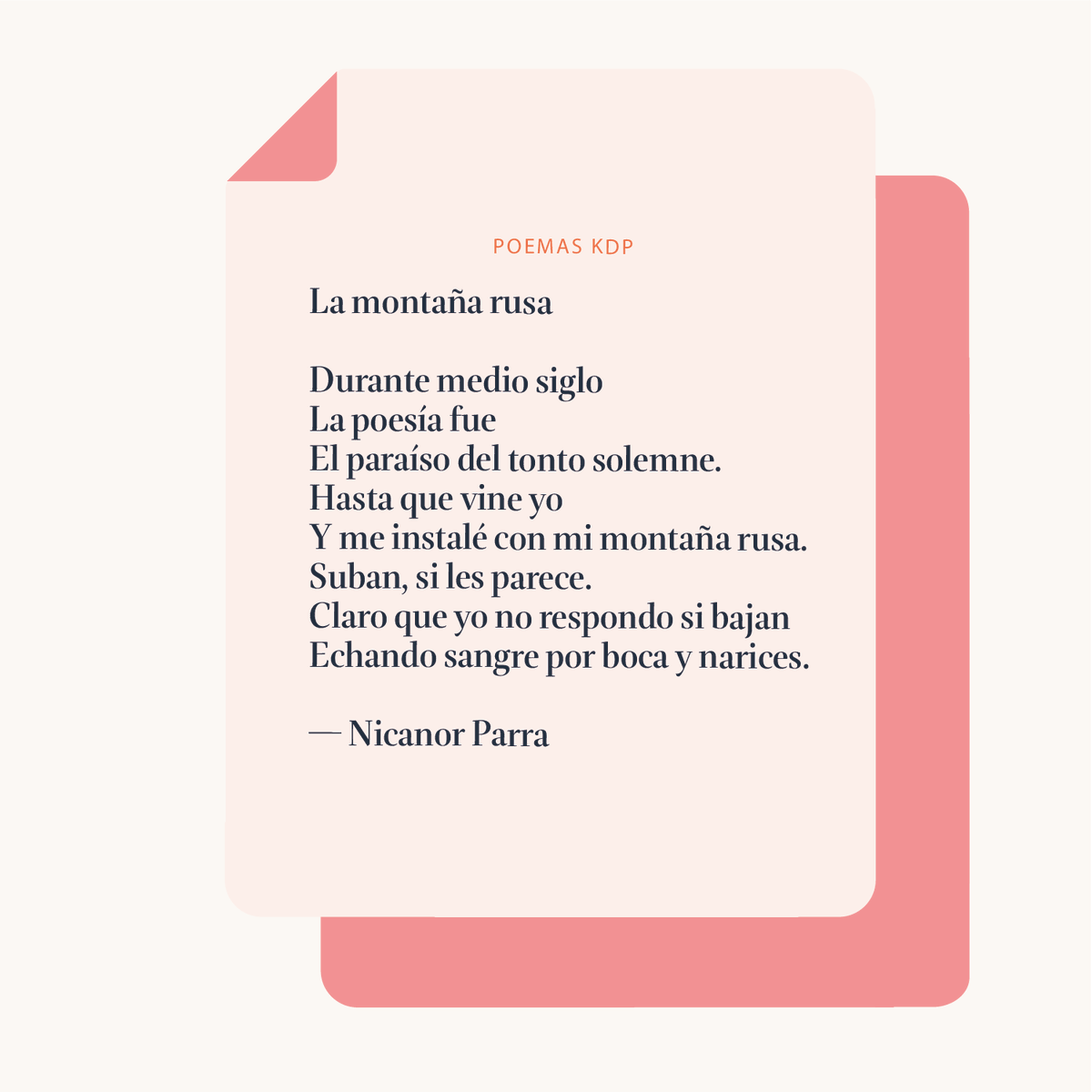 YoconKindle's tweet photo. ✨ La poesía es un puente entre los sentimientos y las palabras📖
En este #MiniPoema de Nicanor Parra transmite la montaña rusa de emociones que siente cuando escribe 🎢 https://t.co/FZmazunbxw