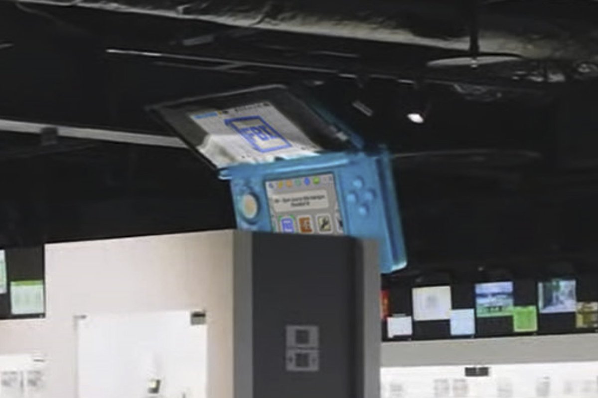 Akfamilyhome's tweet photo. BREAKING: Recently surfaced photos from the Nintendo Museum reveal that the giant Nintendo 3DS has already been modded. Anonymous sources have confirmed it was "surprisingly easy" https://t.co/SzUwYodMkZ
