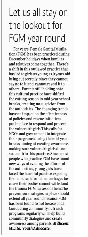 Given the number of FGM-practicing communities in Kenya, do you know when the seasons of the traditional harmful culture are slated for?
As we approach December, read a short take on <a href="/StandardKenya/">The Standard Digital</a>  on the awareness of this harmful culture &amp; how to reduce it.