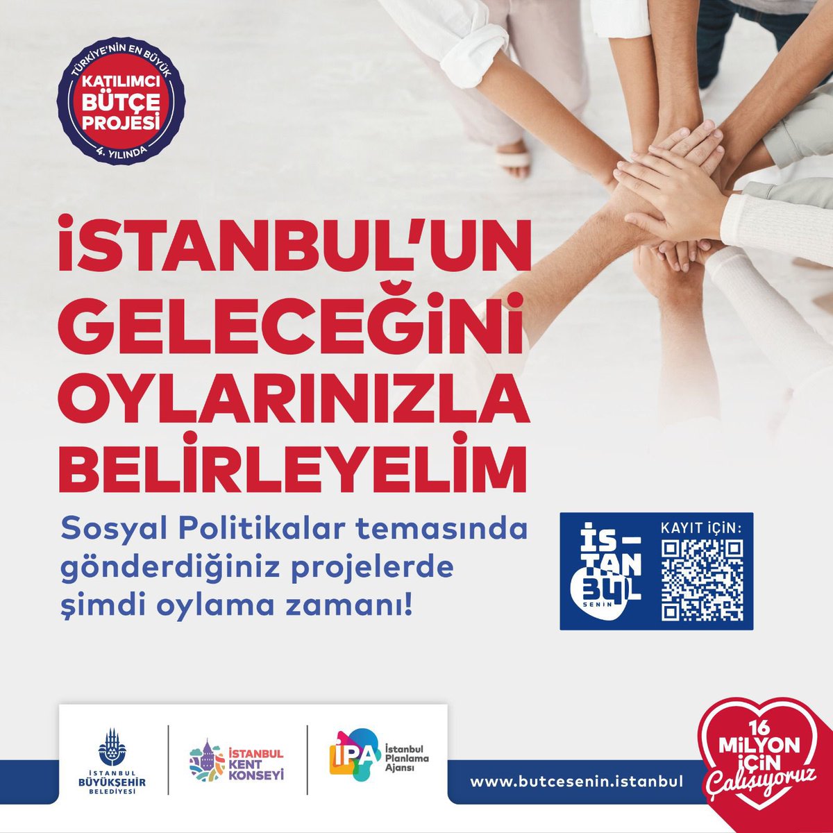 Sosyal Politikalar temasında Türkiye’nin dört bir yanından gelen birbirinden değerli projeler oylanmayı bekliyor.

Hemen İstanbul Senin uygulamasını indir, en iyi proje için oy verme fırsatını yakala!

#istanbulkentkonseyi #bütçeseninistanbul #bütçesenin