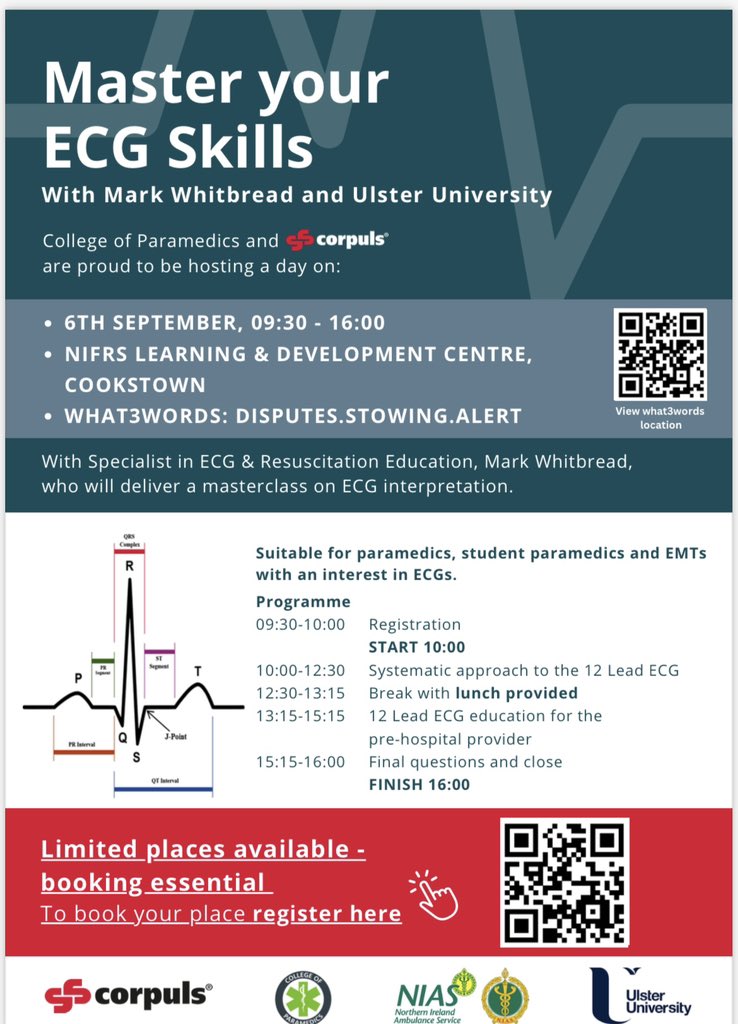CoP Northern Ireland Region (@paramedicsni) on Twitter photo In conjunction with <a href="/theortusgroup/">The Ortus Group</a> & <a href="/UlsterParamedi1/">UUSU Paramedicine Society</a>, we present
‘Master your ECG Skills’ with Mark Whitbread. 5th Sept ‘24 at Ulster University, Belfast and 6th Sept ‘24 at NIFRS Learning & Development Centre, Cookstown. More info is available here: collegeofparamedics.co.uk/COP/Events/COP… In conjunction with <a href="/theortusgroup/">The Ortus Group</a> & <a href="/UlsterParamedi1/">UUSU Paramedicine Society</a>, we present
‘Master your ECG Skills’ with Mark Whitbread. 5th Sept ‘24 at Ulster University, Belfast and 6th Sept ‘24 at NIFRS Learning & Development Centre, Cookstown. More info is available here: collegeofparamedics.co.uk/COP/Events/COP…