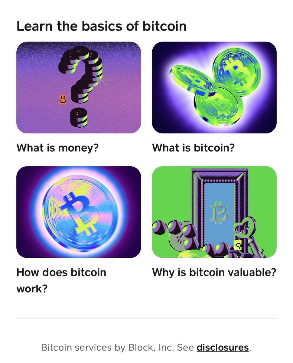 NEW: Cash App releases "Learn the basics of #Bitcoin" educational content on its app 👏

Cash App has 57 million monthly transacting users 🚀