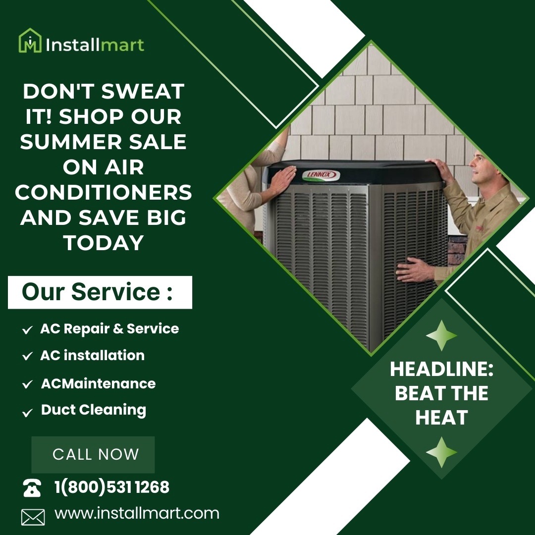 installmart's tweet image. ☀️ Don&apos;t sweat it! Our summer sale on air conditioners is here! 🏷️ Beat the heat and save big today. Stay cool and shop now! #SummerSale #StayCool #AirConditioners 🌬️❄️