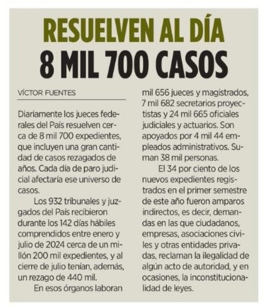 MaxKaiser75's tweet photo. Les apuesto que la mayoría de ustedes no sabían que 1,656 jueces y magistrados resuelven alrededor de 8,700 casos DIARIOS

Se trata de la libertad de personas concretas, del patrimonio de alguien, de los derechos de alguien, del negocio de alguien, de la responsabilidad de alguien, de encarcelar a alguien que mató o violó a alguien más

Para llegar ahí ganaron su puesto por concurso, en el que demostraron su experiencia y capacidad! Nadie les regaló el puesto y por eso lo cuidan 

El nacional populismo del obradorato escoge tramposamente algunos casos para decirte que todos son corruptos y que se deben quedar todos sin trabajo 

Quieren generar caos en el poder que les ha puesto un alto en sus intentos de abusos de poder, y te quieren dejar sin JUSTICIA 

¿Has escuchado de ellos algún argumento coherente de cómo su reforma mejoraría la justicia? No lo tienen, porque es una mera venganza autoritaria 

Apoyemos el paro de jueces, magistrados y trabajadores del Poder Judicial! Están defendiendo a la República por nosotros 👊🏻
