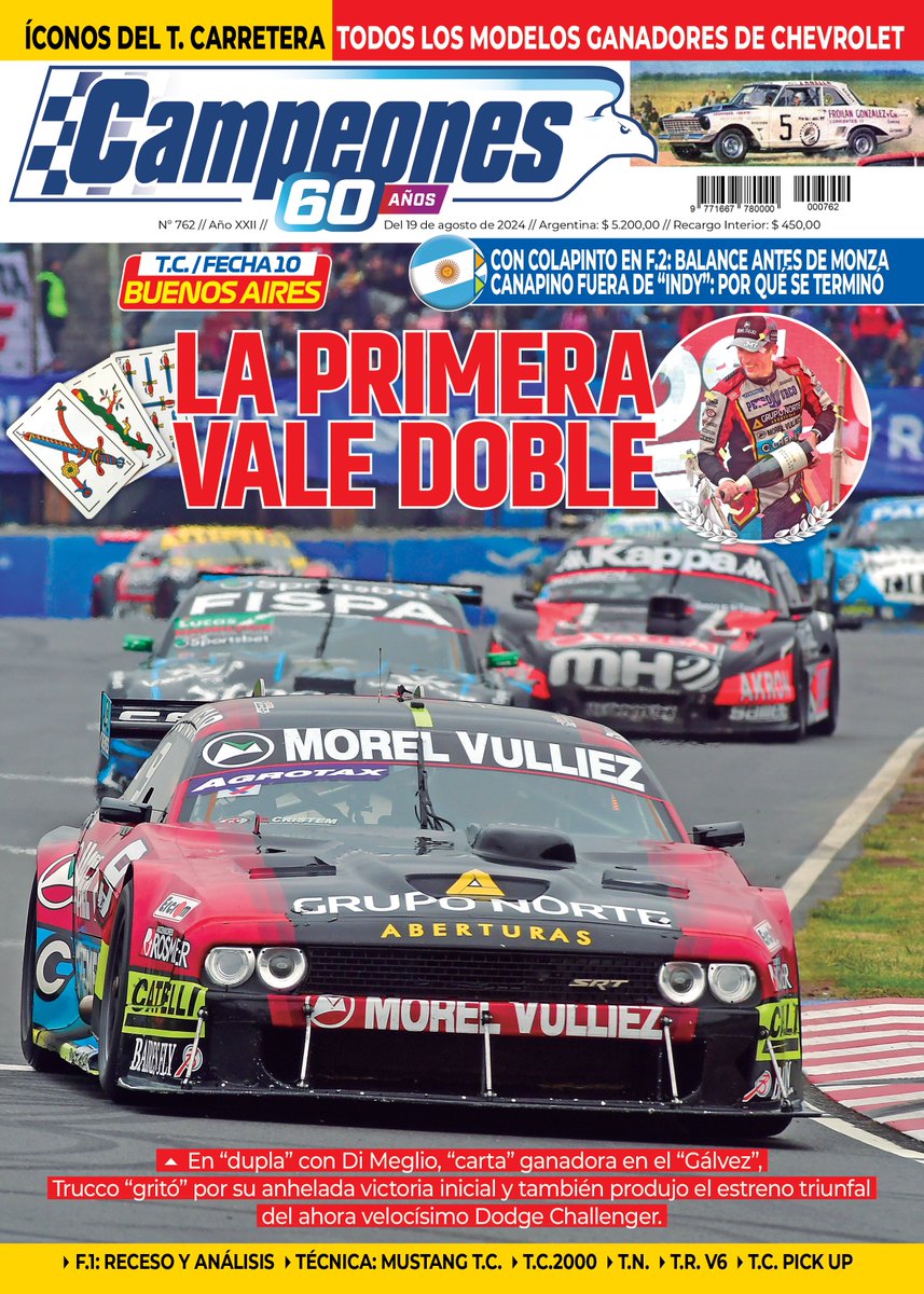🏁 Ya se distribuye en toda 🇦🇷 la edición 762 de la #RevistaCampeones 🗞️, que cuenta todo sobre el triunfo 🍾 de <a href="/juanmtrucco/">Juan Martin Trucco</a> 🥇 con el Dodge Challenger en el #TCenBuenosAires 🏙️. Además, Iconos, Colapinto en F2, Canapino sin IndyCar, F1, Técnica TC, TC2000, TN, TRV6, TCPK... 💣